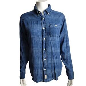 Hollister Women’s Small Blue Striped Linen Cotton Chambray Shirt Gorpcore Preppy